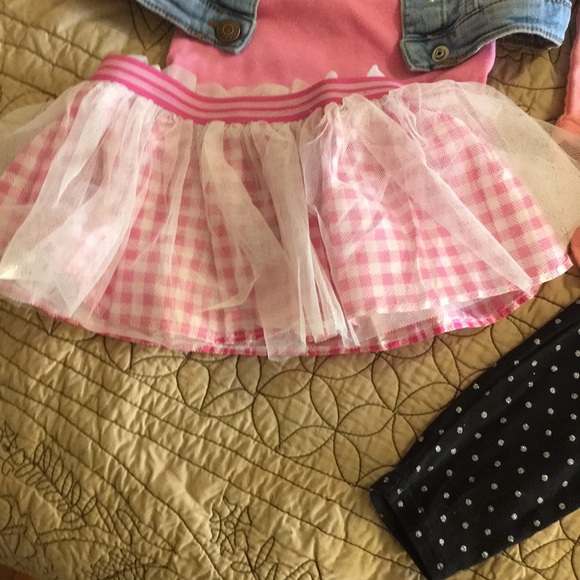 Jean jacket, 4 onesies, pink gingham tutu & pants - Picture 3 of 16